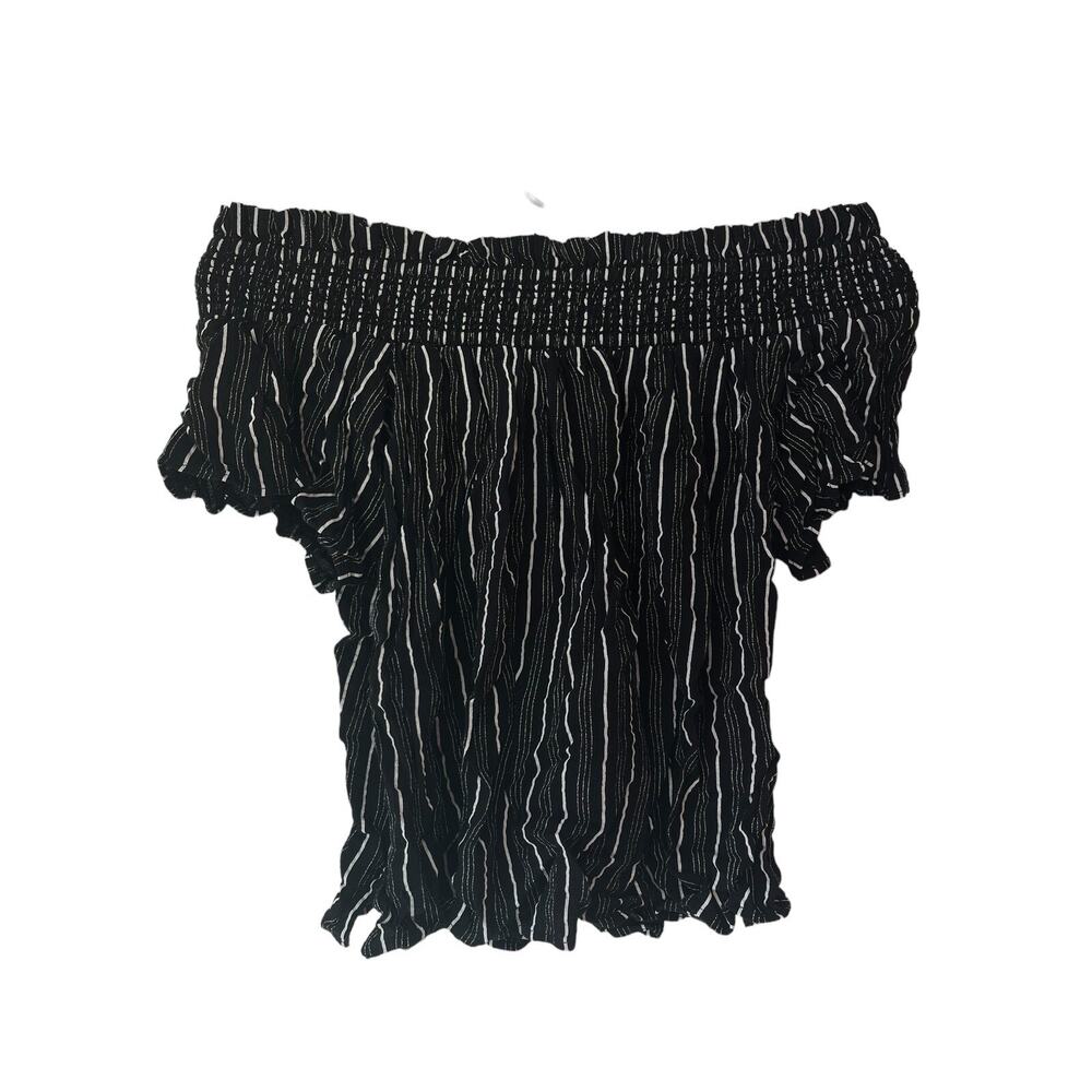 LOFT Petites Women's Petite Size XXSP Blouse Off Shoulder Sleeves Black White